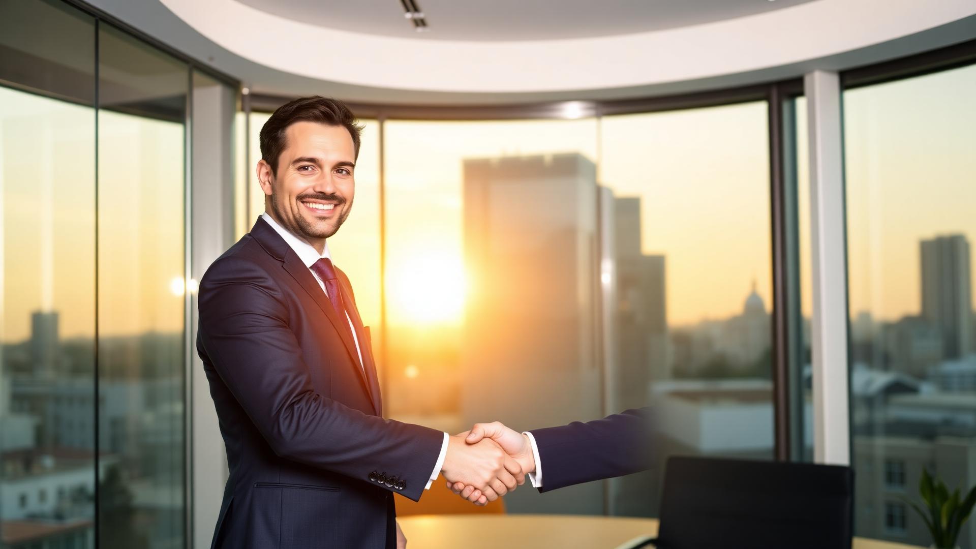 Conseiller financier serrant la main d'un client satisfait